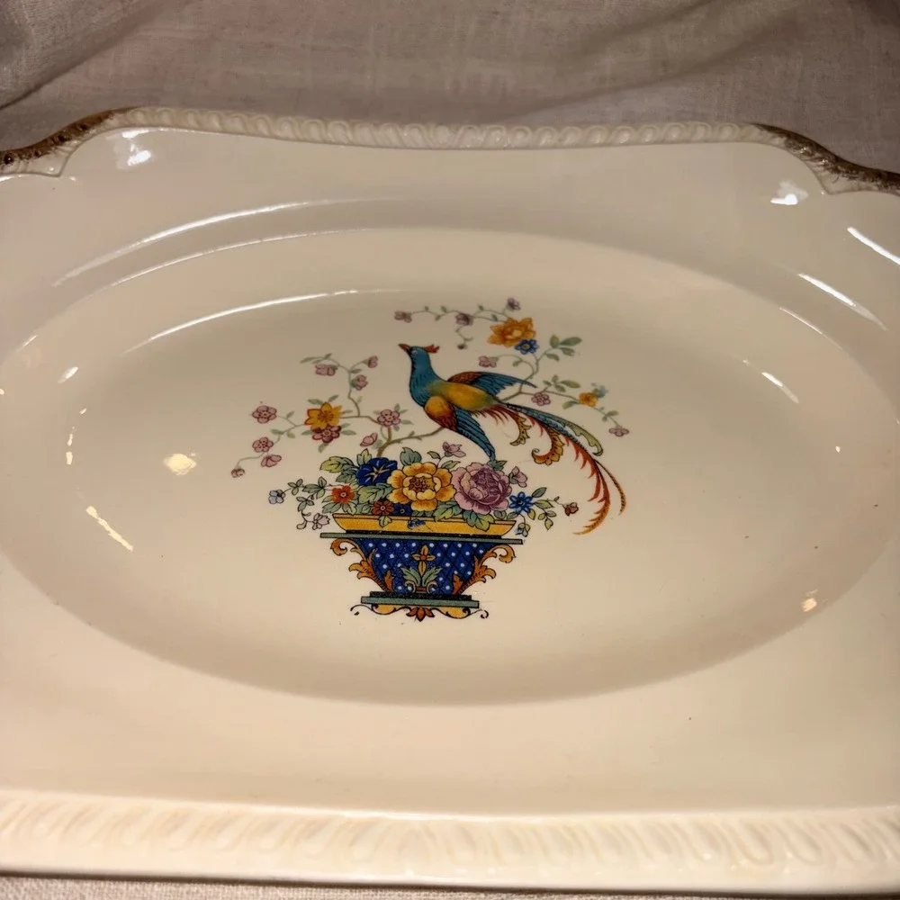 Salem Heirloom Cream Porcelain Serving Dish Pheasant Bird Floral‎ Gold Trim